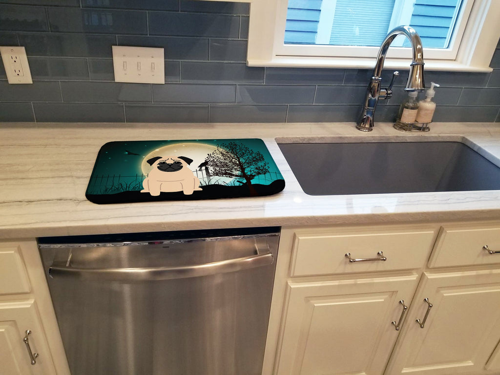 Halloween Scary Pug Fawn Dish Drying Mat Absorbent Dish Drying Mat Pad for Kitchen Counter Dish Drainer Mat for Countertop, 14 x 21", Multicolor