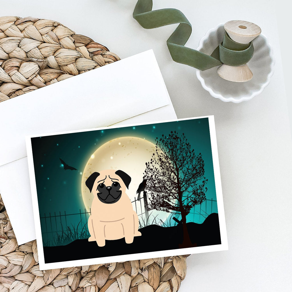 Halloween Scary Pug Fawn Greeting Cards Pack of 8 Blank Cards with Envelopes Whimsical A7 Size 5x7
