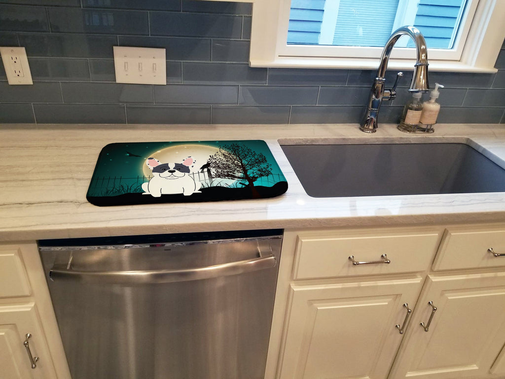 Halloween Scary French Bulldog Piebald Dish Drying Mat Absorbent Dish Drying Mat Pad for Kitchen Counter Dish Drainer Mat for Countertop, 14 x 21", Multicolor