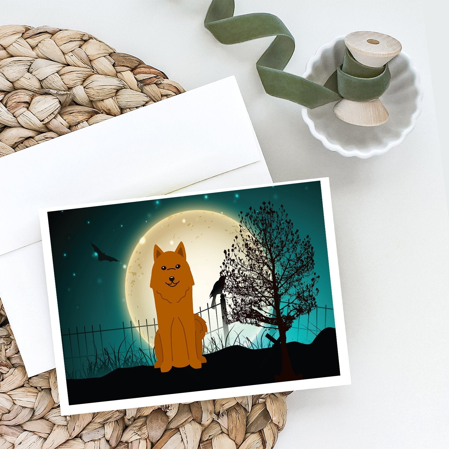 Halloween Scary Karelian Bear Dog Greeting Cards Pack of 8 Blank Cards with Envelopes Whimsical A7 Size 5x7