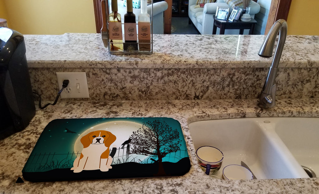 Halloween Scary Beagle Tricolor Dish Drying Mat Absorbent Dish Drying Mat Pad for Kitchen Counter Dish Drainer Mat for Countertop, 14 x 21", Multicolor