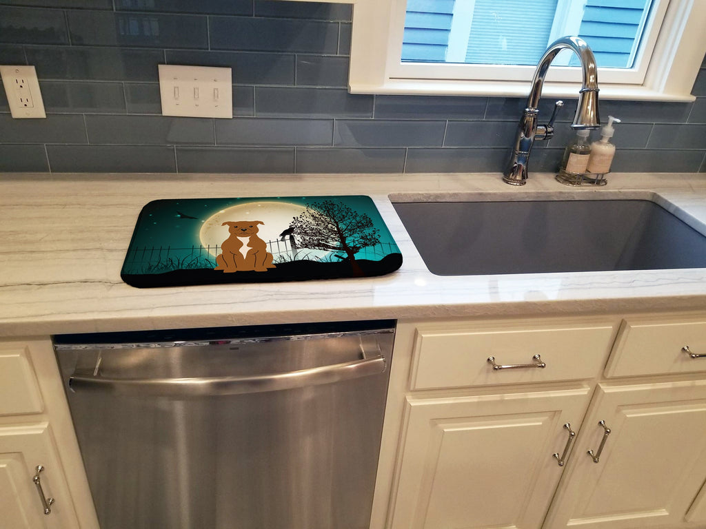 Halloween Scary Staffordshire Bull Terrier Brown Dish Drying Mat Absorbent Dish Drying Mat Pad for Kitchen Counter Dish Drainer Mat for Countertop, 14 x 21", Multicolor