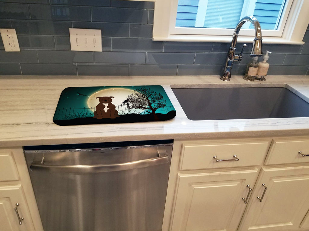 Halloween Scary Staffordshire Bull Terrier Chocolate Dish Drying Mat Absorbent Dish Drying Mat Pad for Kitchen Counter Dish Drainer Mat for Countertop, 14 x 21", Multicolor