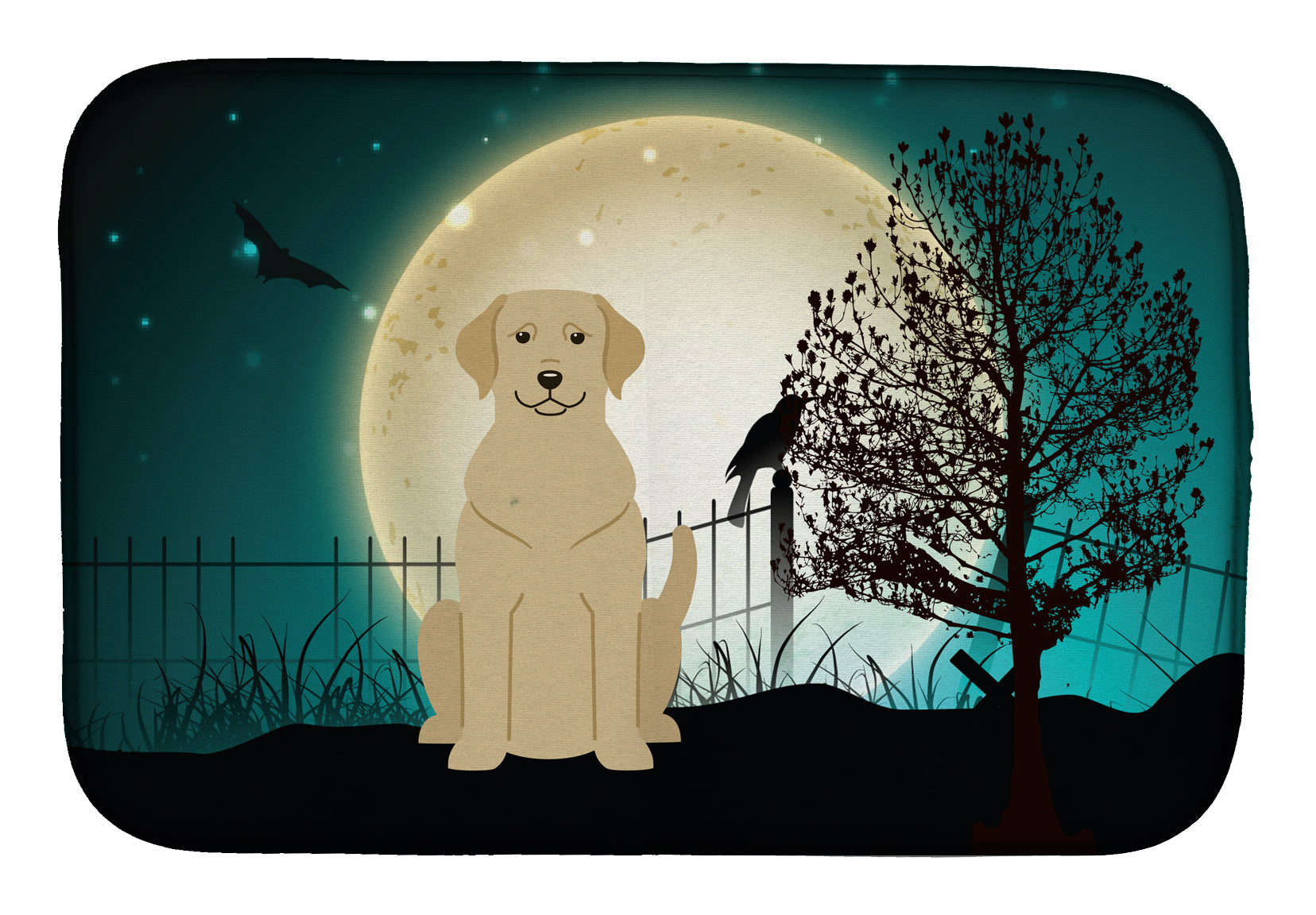 Halloween Scary Yellow Labrador Dish Drying Mat Absorbent Dish Drying Mat Pad for Kitchen Counter Dish Drainer Mat for Countertop, 14 x 21", Multicolor