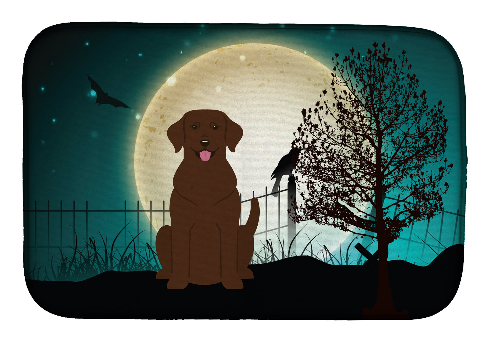 Halloween Scary Chocolate Labrador Dish Drying Mat Absorbent Dish Drying Mat Pad for Kitchen Counter Dish Drainer Mat for Countertop, 14 x 21", Multicolor