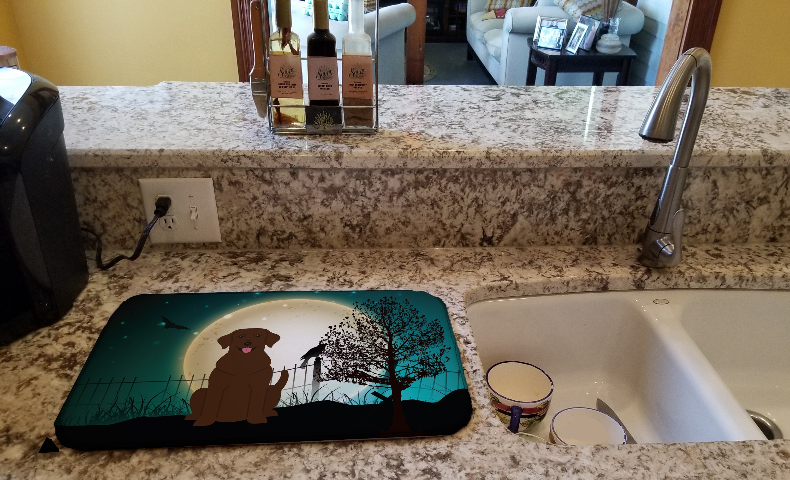 Halloween Scary Chocolate Labrador Dish Drying Mat Absorbent Dish Drying Mat Pad for Kitchen Counter Dish Drainer Mat for Countertop, 14 x 21", Multicolor