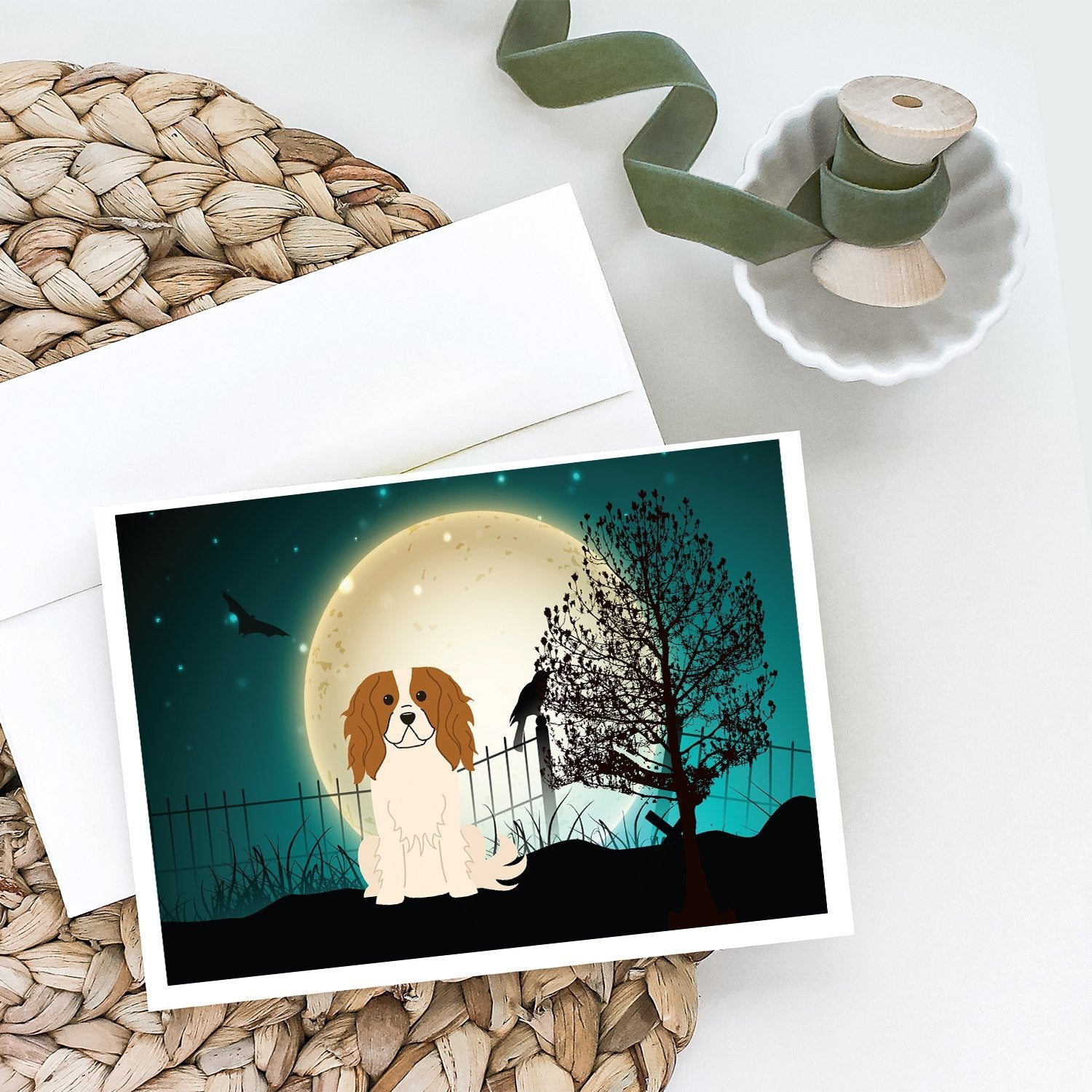 Halloween Scary Cavalier Spaniel Greeting Cards Pack of 8 Blank Cards with Envelopes Whimsical A7 Size 5x7