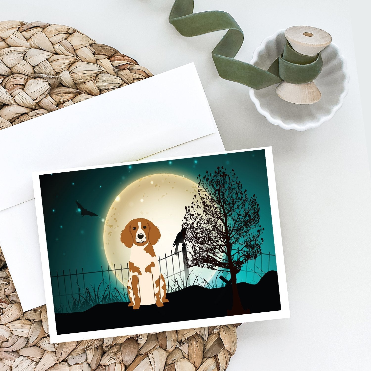 Halloween Scary Brittany Spaniel Greeting Cards Pack of 8 Blank Cards with Envelopes Whimsical A7 Size 5x7