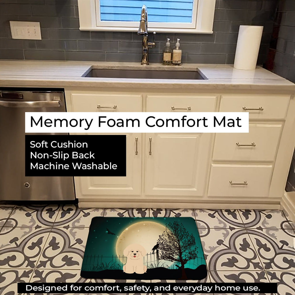 Halloween Scary Bichon Frise Memory Foam Kitchen Mat Machine Washable Anti-Fatigue Cushion Comfort Bath or Kitchen Rug