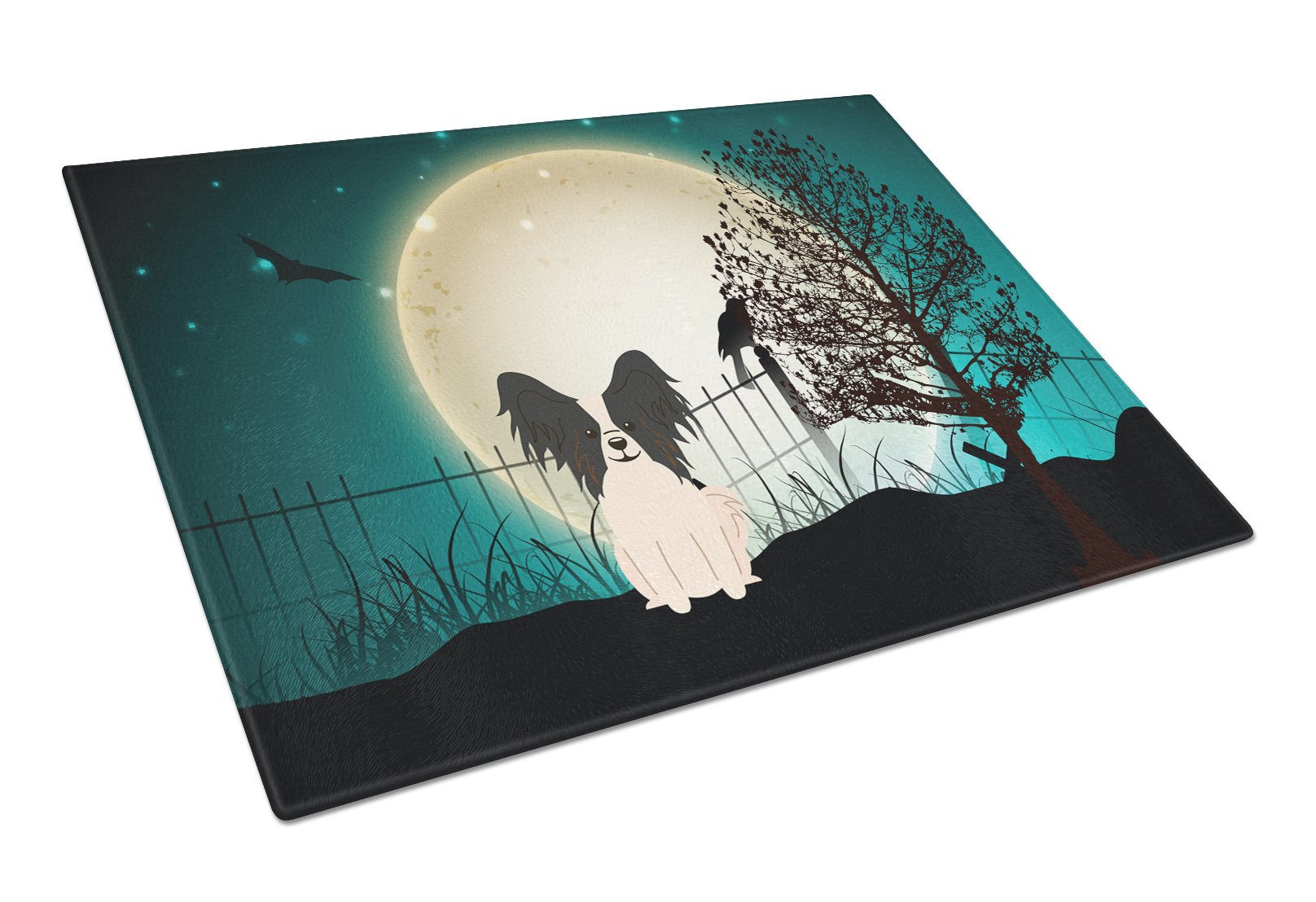 Halloween Scary Papillon Black White Cutting Board Tempered Glass Kitchen Cutting Surface, Heat Resistant Chopping, Non-Slip Feet, Food Prep & Serving