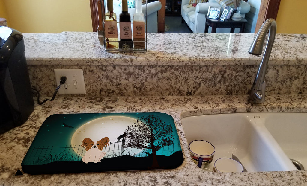 Halloween Scary Papillon Red White Dish Drying Mat Absorbent Dish Drying Mat Pad for Kitchen Counter Dish Drainer Mat for Countertop, 14 x 21", Multicolor