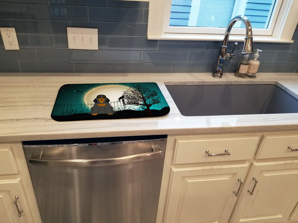 Halloween Scary Cocker Spaniel Black Tan Dish Drying Mat Absorbent Dish Drying Mat Pad for Kitchen Counter Dish Drainer Mat for Countertop, 14 x 21", Multicolor
