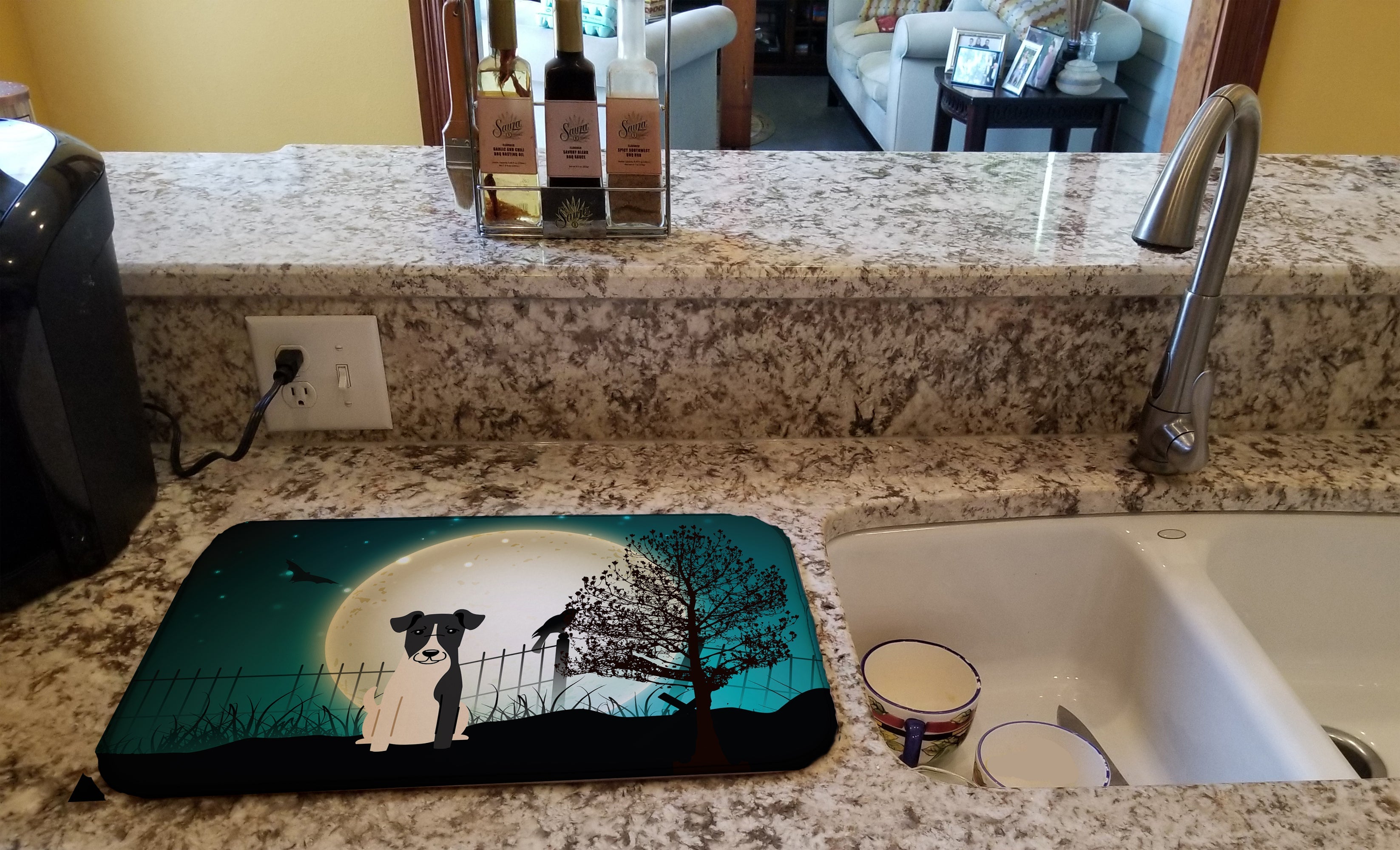 Halloween Scary Smooth Fox Terrier Dish Drying Mat Absorbent Dish Drying Mat Pad for Kitchen Counter Dish Drainer Mat for Countertop, 14 x 21", Multicolor