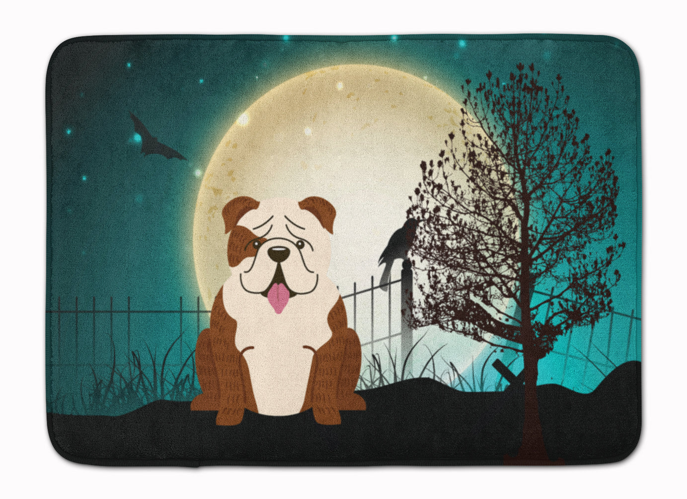 Halloween Scary English Bulldog Brindle White Memory Foam Kitchen Mat Machine Washable Anti-Fatigue Cushion Comfort Bath or Kitchen Rug