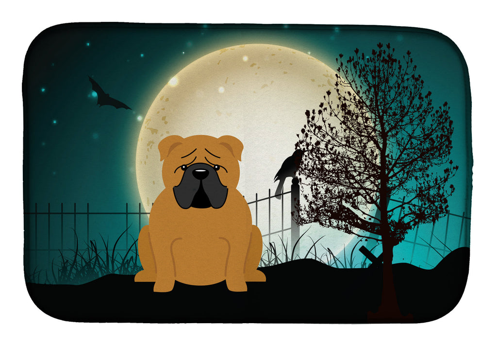 Halloween Scary English Bulldog Red Dish Drying Mat Absorbent Dish Drying Mat Pad for Kitchen Counter Dish Drainer Mat for Countertop, 14 x 21", Multicolor