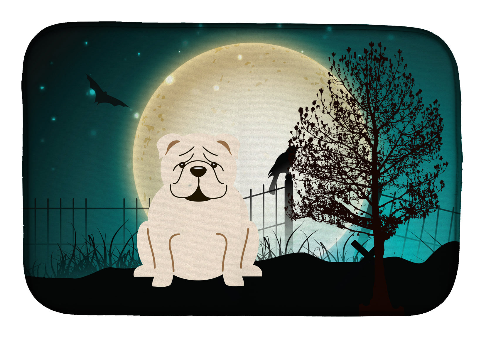 Halloween Scary English Bulldog White Dish Drying Mat Absorbent Dish Drying Mat Pad for Kitchen Counter Dish Drainer Mat for Countertop, 14 x 21", Multicolor