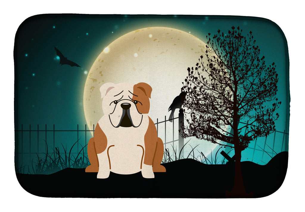 Halloween Scary English Bulldog Fawn White Dish Drying Mat Absorbent Dish Drying Mat Pad for Kitchen Counter Dish Drainer Mat for Countertop, 14 x 21", Multicolor