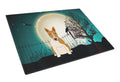 Halloween Scary Bull Terrier Red White Cutting Board Tempered Glass Kitchen Cutting Surface, Heat Resistant Chopping, Non-Slip Feet, Food Prep & Serving