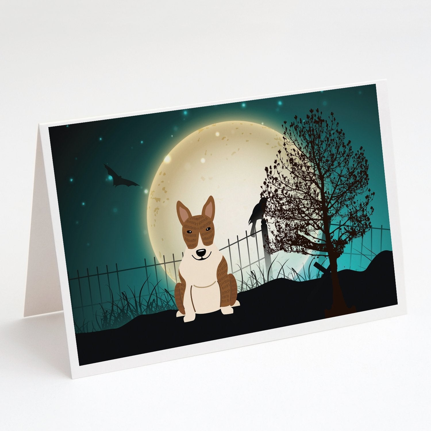 Halloween Scary Bull Terrier Brindle Greeting Cards Pack of 8 Blank Cards with Envelopes Whimsical A7 Size 5x7