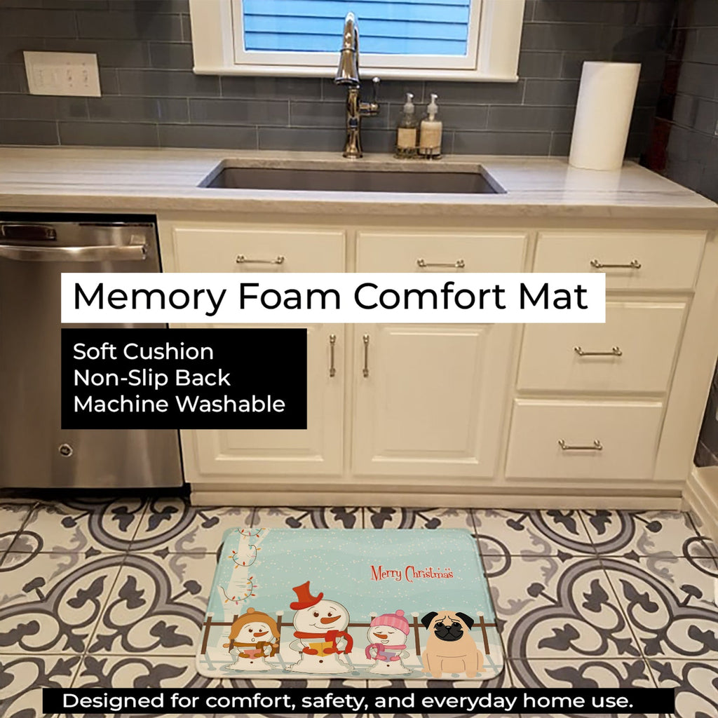 Merry Christmas Carolers Pug Fawn Memory Foam Kitchen Mat Machine Washable Anti-Fatigue Cushion Comfort Bath or Kitchen Rug