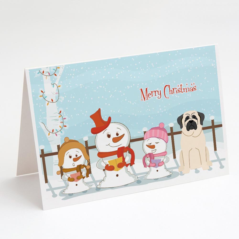 Merry Christmas Carolers Mastiff White Greeting Cards Pack of 8 Blank Cards with Envelopes Whimsical A7 Size 5x7