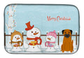 Merry Christmas Carolers Border Terrier Dish Drying Mat Absorbent Dish Drying Mat Pad for Kitchen Counter Dish Drainer Mat for Countertop, 14 x 21", Multicolor