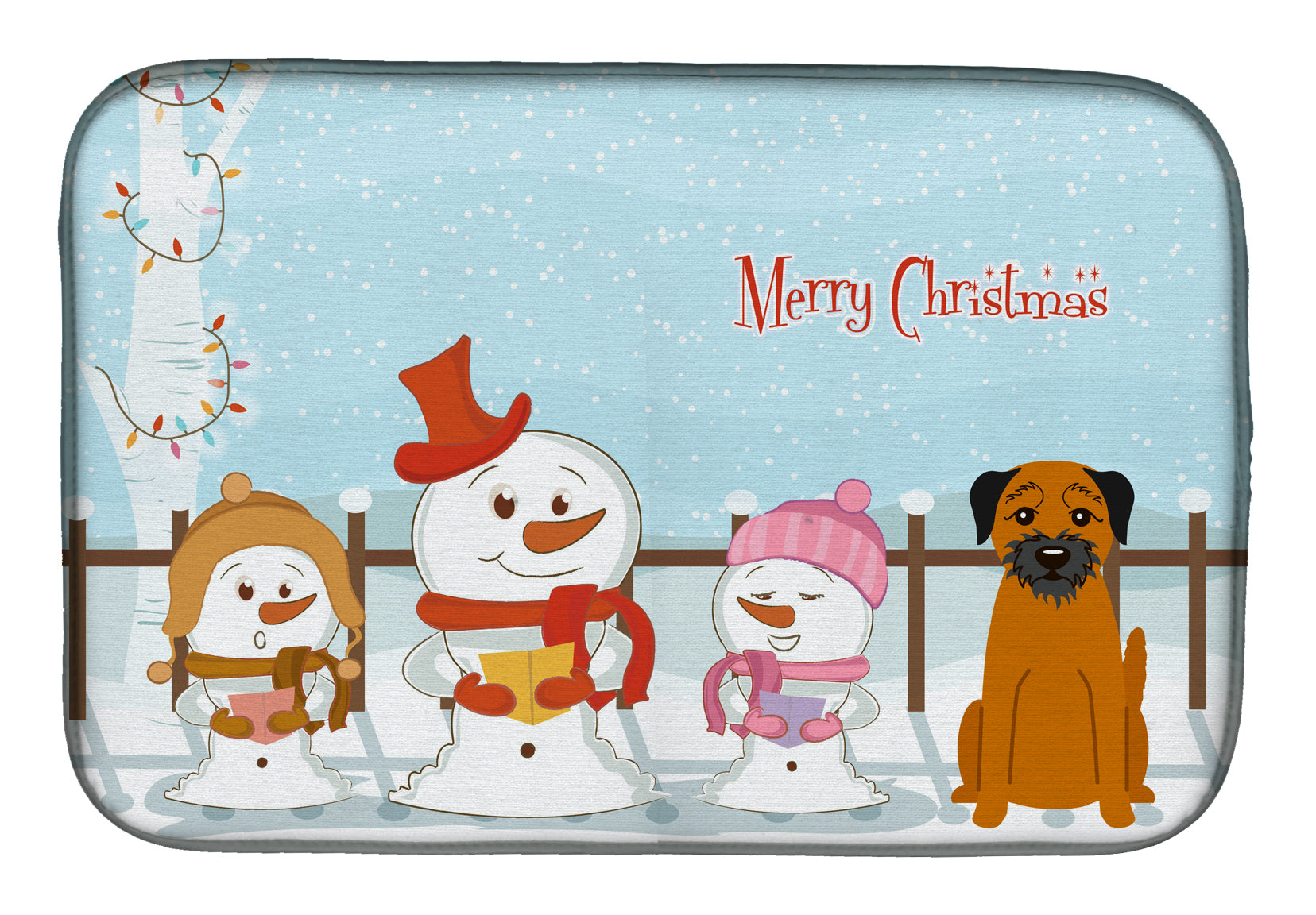 Merry Christmas Carolers Border Terrier Dish Drying Mat Absorbent Dish Drying Mat Pad for Kitchen Counter Dish Drainer Mat for Countertop, 14 x 21", Multicolor