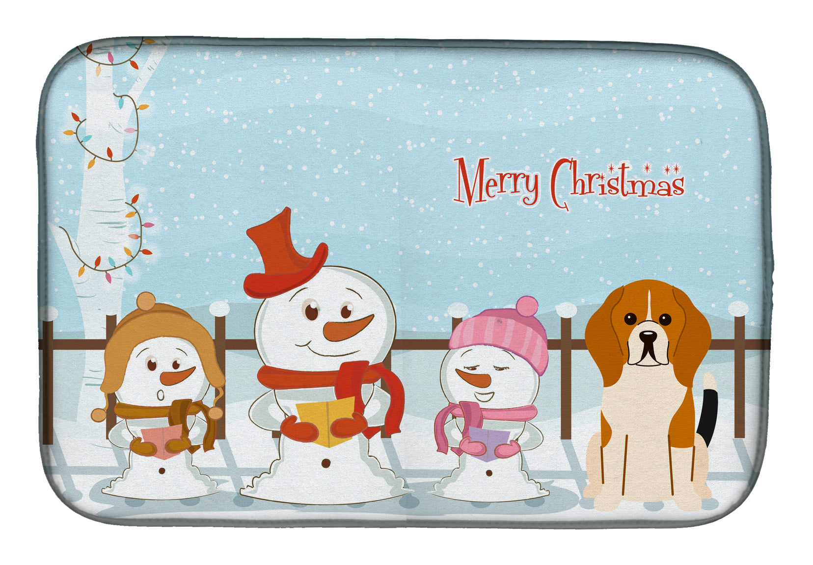 Merry Christmas Carolers Beagle Tricolor Dish Drying Mat Absorbent Dish Drying Mat Pad for Kitchen Counter Dish Drainer Mat for Countertop, 14 x 21", Multicolor