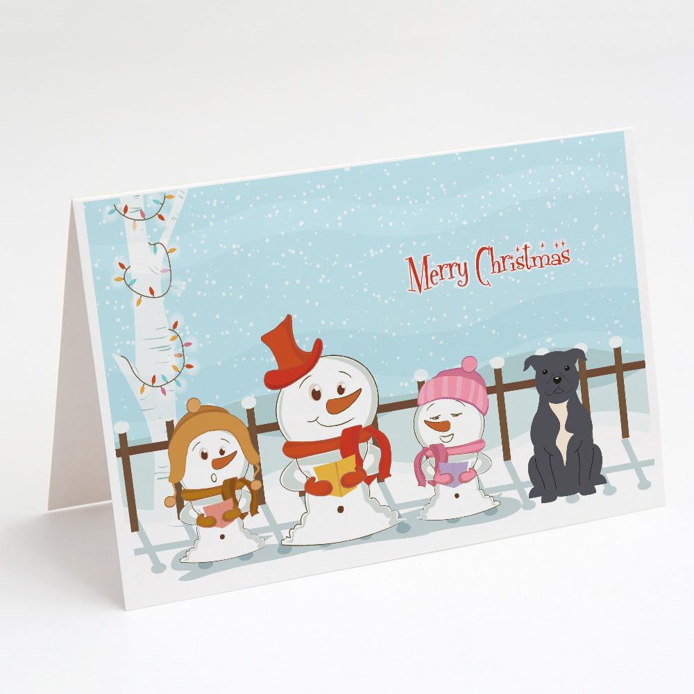 Merry Christmas Carolers Staffordshire Bull Terrier Blue Greeting Cards Pack of 8 Blank Cards with Envelopes Whimsical A7 Size 5x7