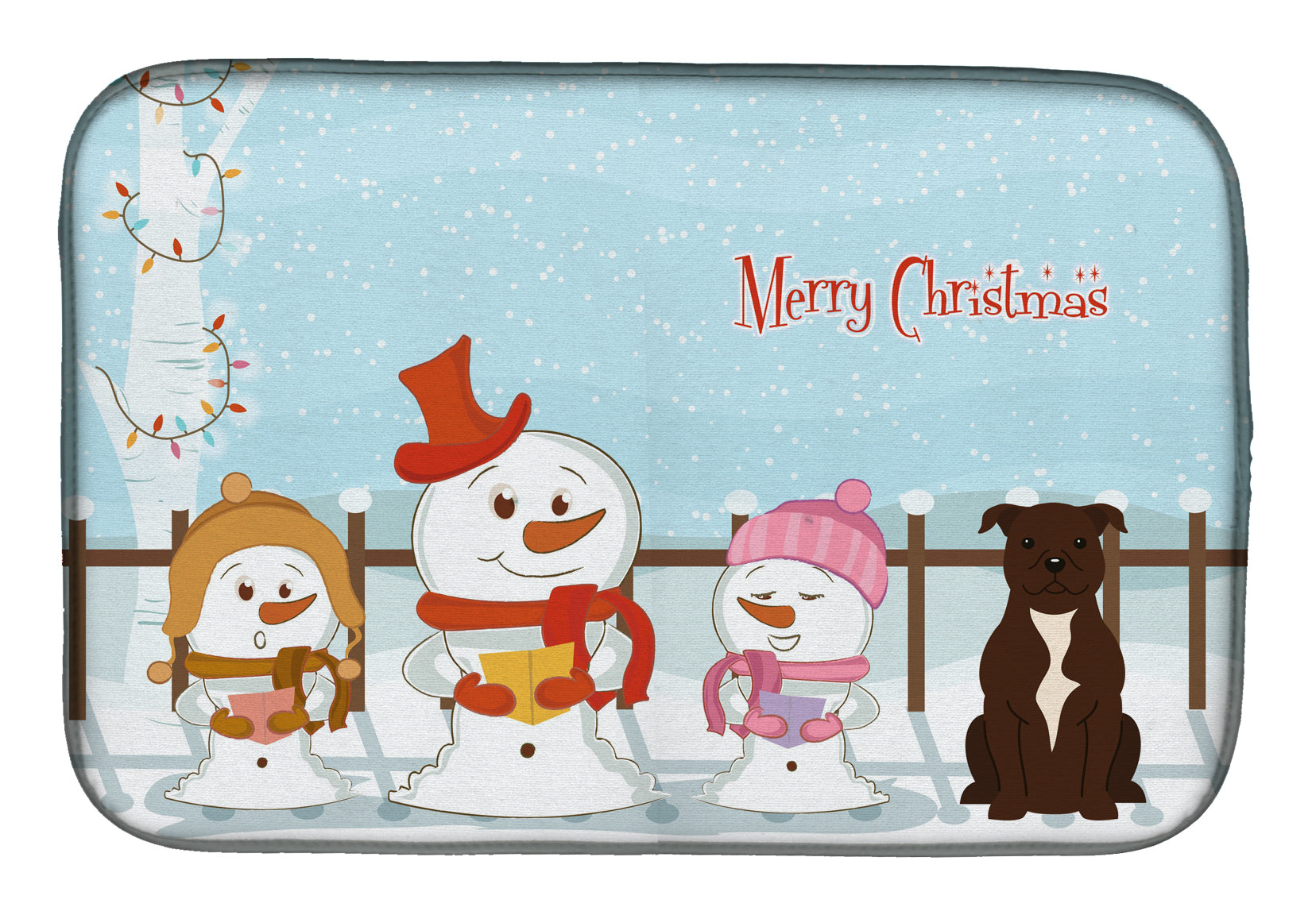 Merry Christmas Carolers Staffordshire Bull Terrier Chocolate Dish Drying Mat Absorbent Dish Drying Mat Pad for Kitchen Counter Dish Drainer Mat for Countertop, 14 x 21", Multicolor