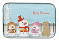 Merry Christmas Carolers Yellow Labrador Dish Drying Mat Absorbent Dish Drying Mat Pad for Kitchen Counter Dish Drainer Mat for Countertop, 14 x 21", Multicolor