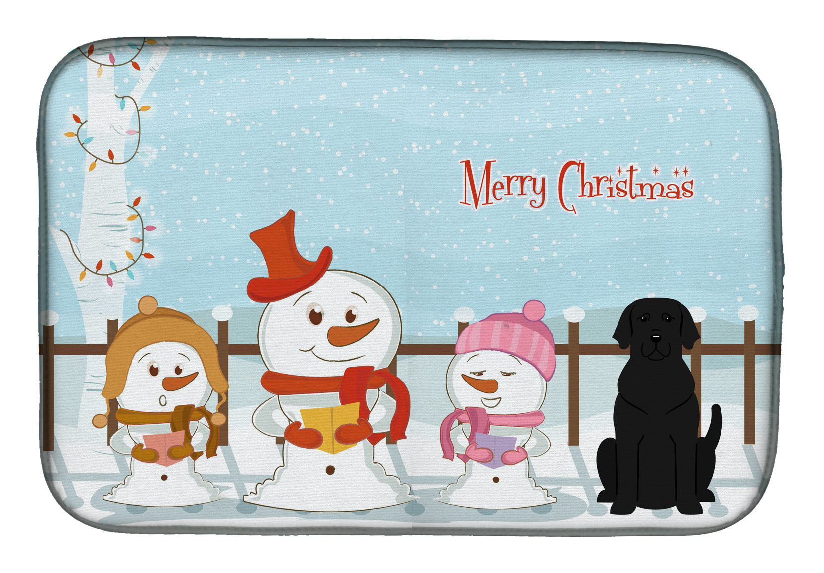 Merry Christmas Carolers Black Labrador Dish Drying Mat Absorbent Dish Drying Mat Pad for Kitchen Counter Dish Drainer Mat for Countertop, 14 x 21", Multicolor