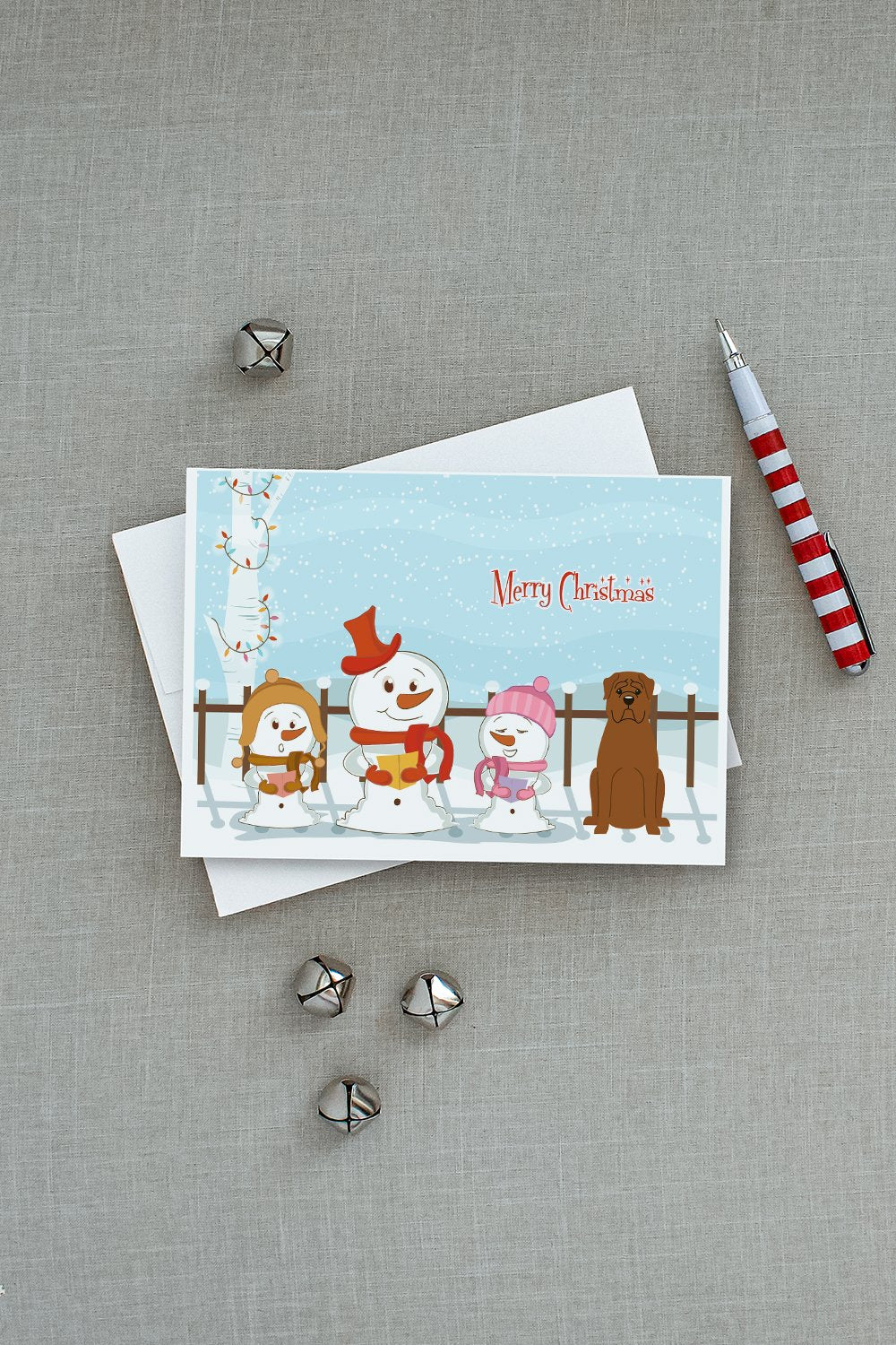 Merry Christmas Carolers Dogue de Bourdeaux Greeting Cards Pack of 8 Blank Cards with Envelopes Whimsical A7 Size 5x7