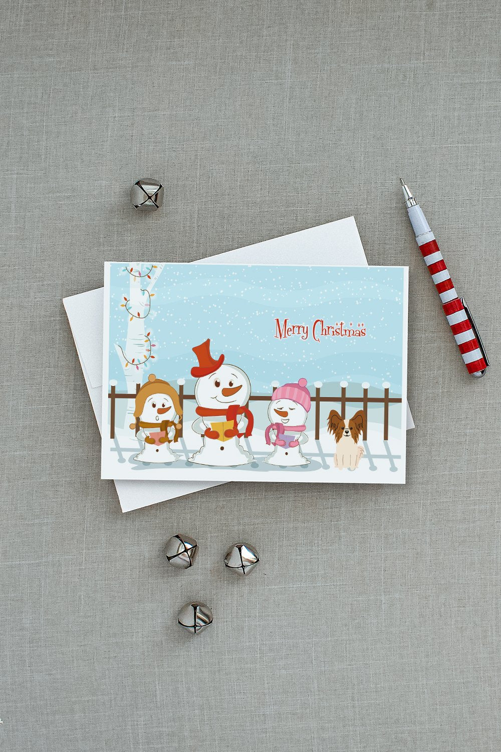 Merry Christmas Carolers Papillon Red White Greeting Cards Pack of 8 Blank Cards with Envelopes Whimsical A7 Size 5x7