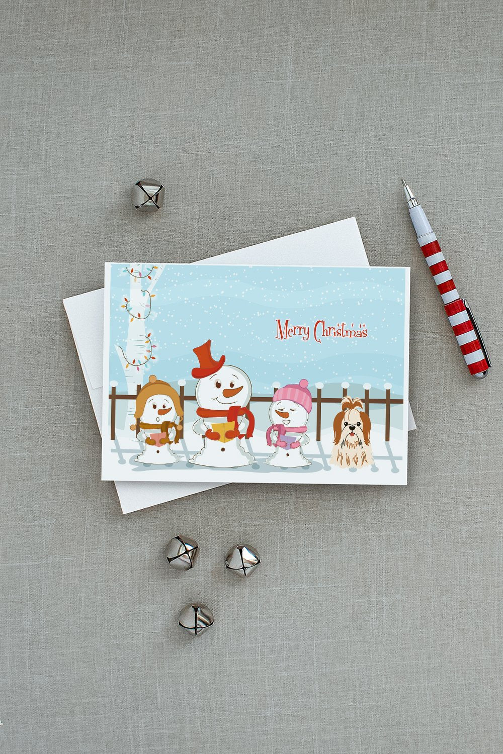 Merry Christmas Carolers Shih Tzu Red White Greeting Cards Pack of 8 Blank Cards with Envelopes Whimsical A7 Size 5x7