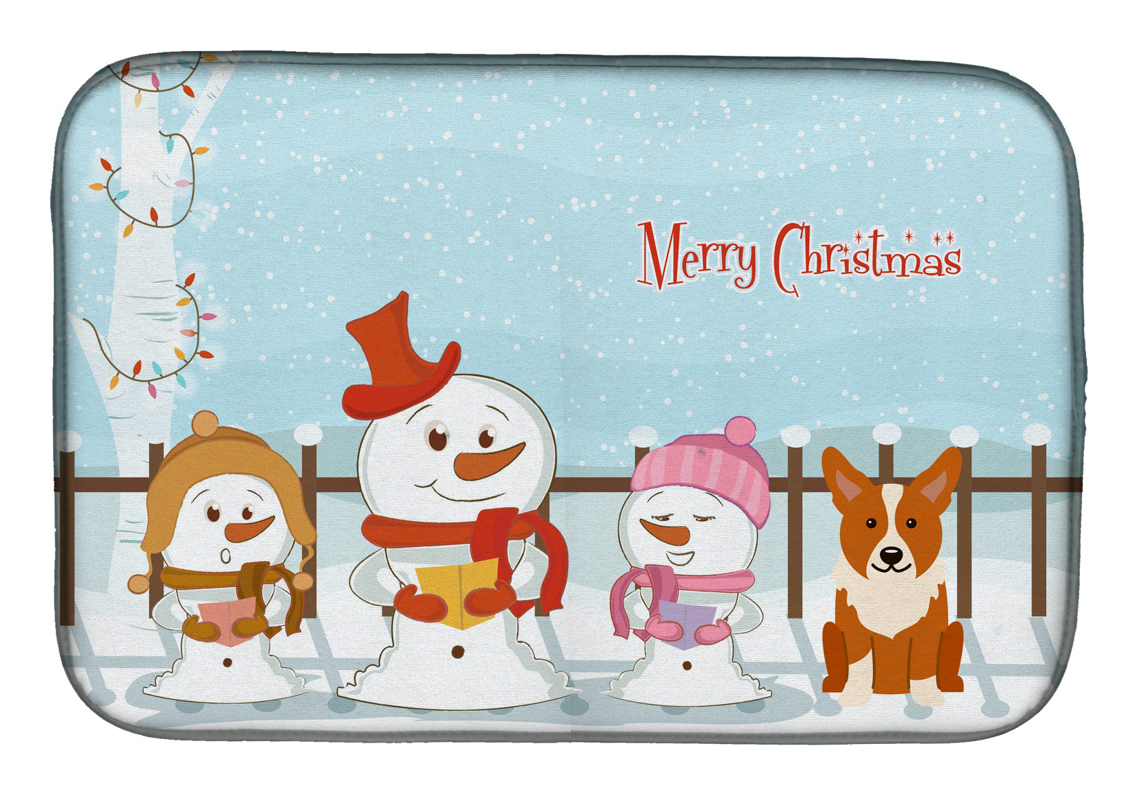 Merry Christmas Carolers Corgi Dish Drying Mat Absorbent Dish Drying Mat Pad for Kitchen Counter Dish Drainer Mat for Countertop, 14 x 21", Multicolor