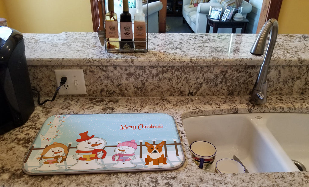 Merry Christmas Carolers Corgi Dish Drying Mat Absorbent Dish Drying Mat Pad for Kitchen Counter Dish Drainer Mat for Countertop, 14 x 21", Multicolor