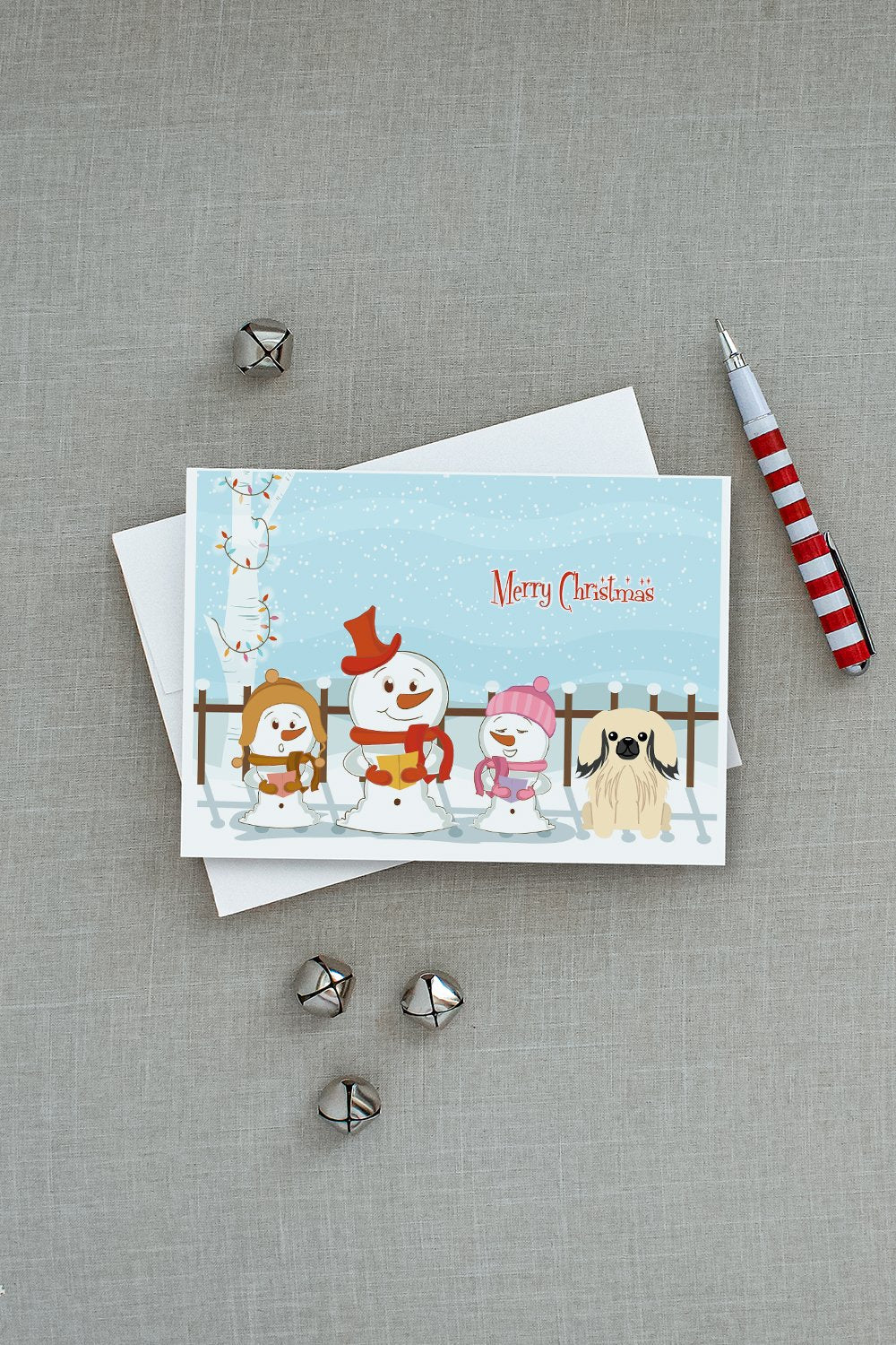 Merry Christmas Carolers Pekingese Cream Greeting Cards Pack of 8 Blank Cards with Envelopes Whimsical A7 Size 5x7