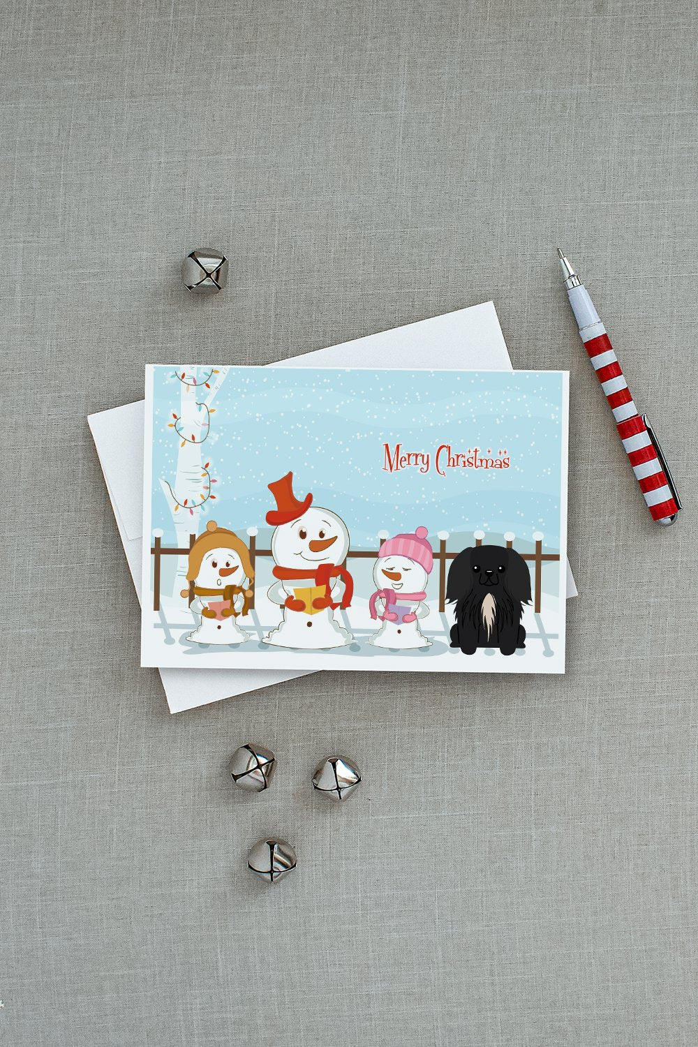 Merry Christmas Carolers Pekingese Black Greeting Cards Pack of 8 Blank Cards with Envelopes Whimsical A7 Size 5x7