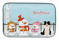 Merry Christmas Carolers Border Collie Black White Dish Drying Mat Absorbent Dish Drying Mat Pad for Kitchen Counter Dish Drainer Mat for Countertop, 14 x 21", Multicolor