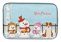 Merry Christmas Carolers Border Collie Red White Dish Drying Mat Absorbent Dish Drying Mat Pad for Kitchen Counter Dish Drainer Mat for Countertop, 14 x 21", Multicolor