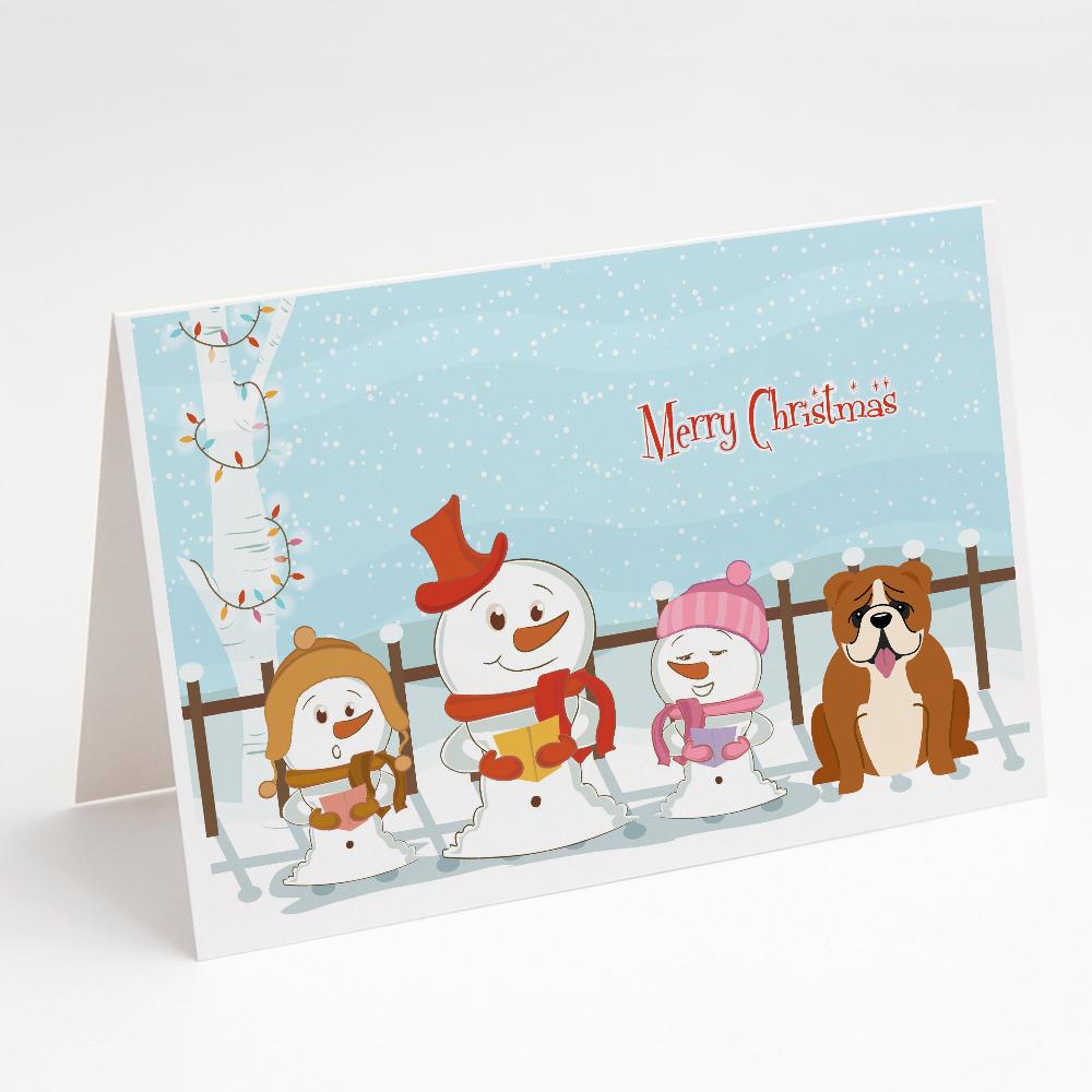 Merry Christmas Carolers English Bulldog Red White Greeting Cards Pack of 8 Blank Cards with Envelopes Whimsical A7 Size 5x7