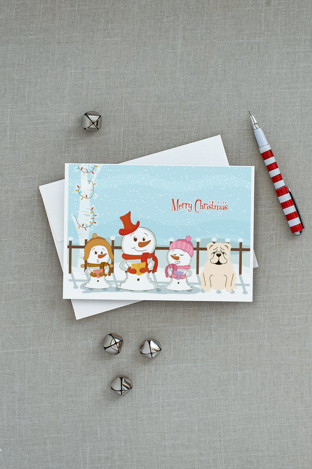 Merry Christmas Carolers English Bulldog White Greeting Cards Pack of 8 Blank Cards with Envelopes Whimsical A7 Size 5x7