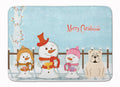Merry Christmas Carolers English Bulldog White Memory Foam Kitchen Mat Machine Washable Anti-Fatigue Cushion Comfort Bath or Kitchen Rug