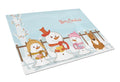 Merry Christmas Carolers Bull Terrier Red Cutting Board Tempered Glass Kitchen Cutting Surface, Heat Resistant Chopping, Non-Slip Feet, Food Prep & Serving