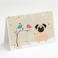 Christmas Presents between Friends Pug - Fawn Greeting Cards Pack of 8 Blank Cards with Envelopes Whimsical A7 Size 5x7