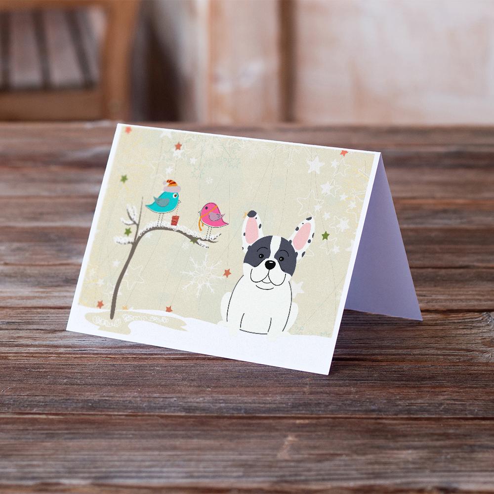 Christmas Presents between Friends French Bulldog - Piebald Greeting Cards Pack of 8 Blank Cards with Envelopes Whimsical A7 Size 5x7