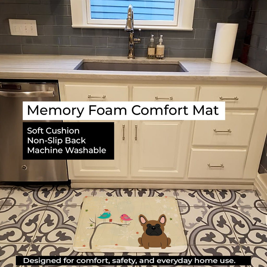 Christmas Presents between Friends French Bulldog - Brown Memory Foam Kitchen Mat Machine Washable Anti-Fatigue Cushion Comfort Bath or Kitchen Rug