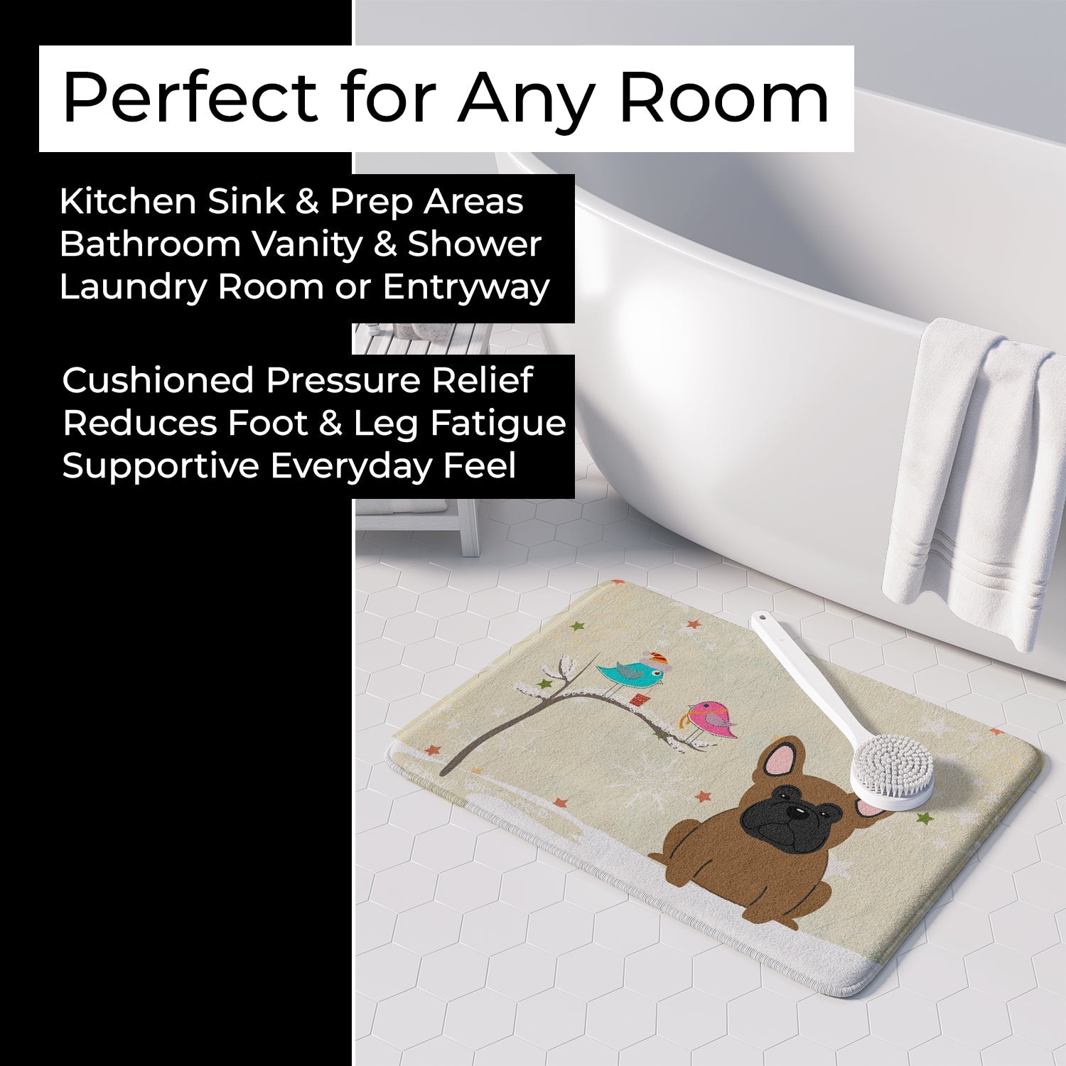 Christmas Presents between Friends French Bulldog - Brown Memory Foam Kitchen Mat Machine Washable Anti-Fatigue Cushion Comfort Bath or Kitchen Rug