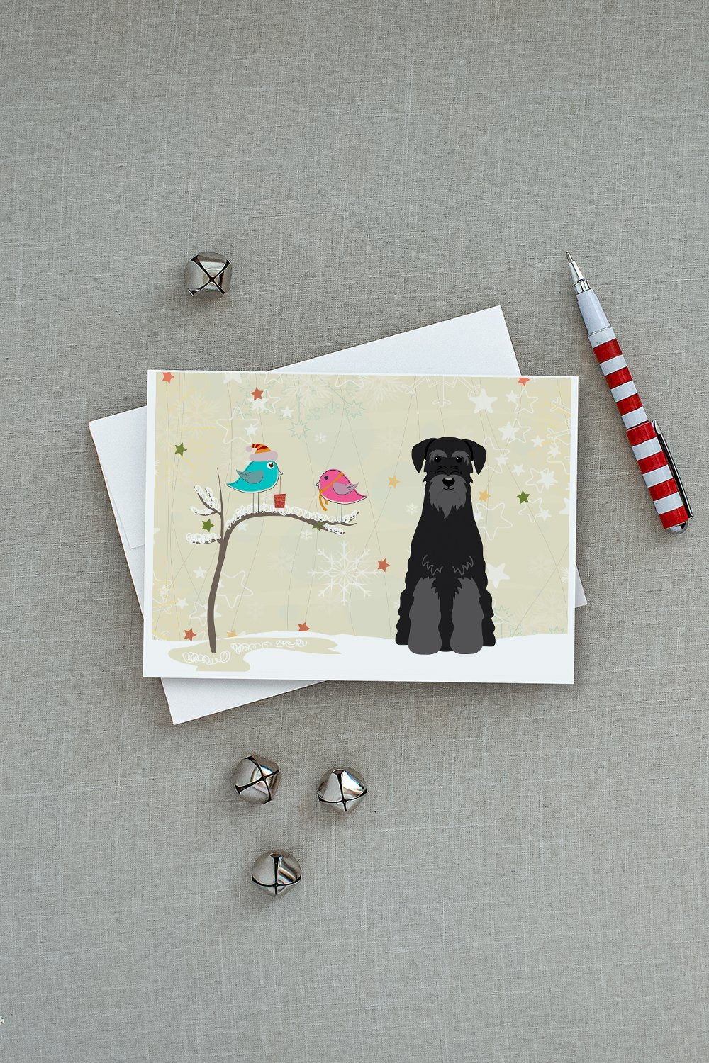 Christmas Presents between Friends Schnauzer - Black Greeting Cards Pack of 8 Blank Cards with Envelopes Whimsical A7 Size 5x7
